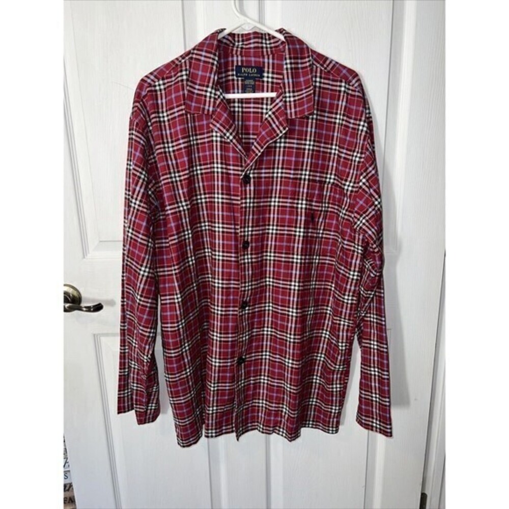 Polo Ralph Lauren Men’s Red/Black Plaid COTTON Pajama Shirt Sz Large